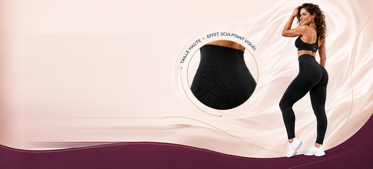Femme portant le legging taille haute sculptant GlowBody Fit